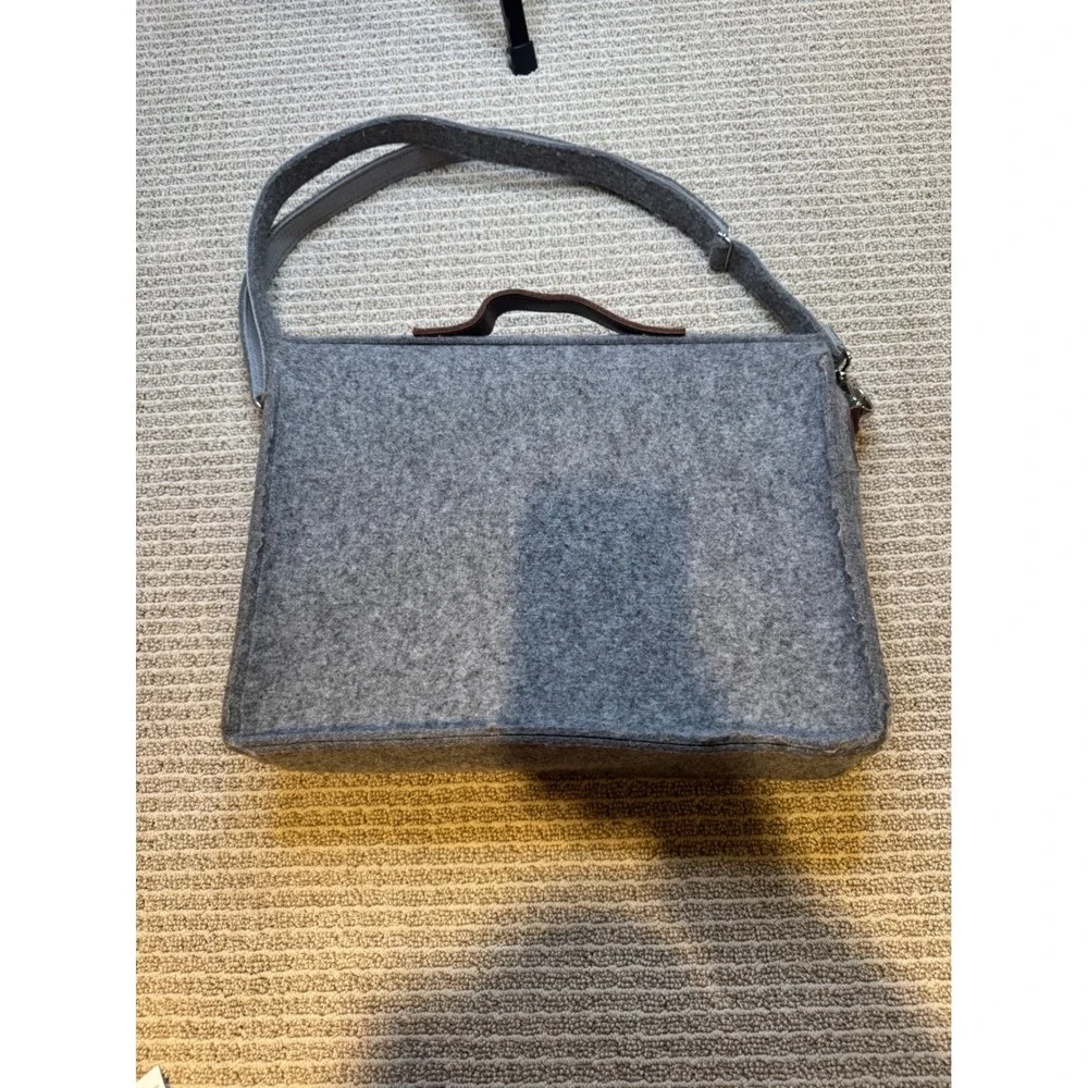 Grey‎ Felt Satchel Messenger Bag Two Tone Buckle Strap Shoulder Bag